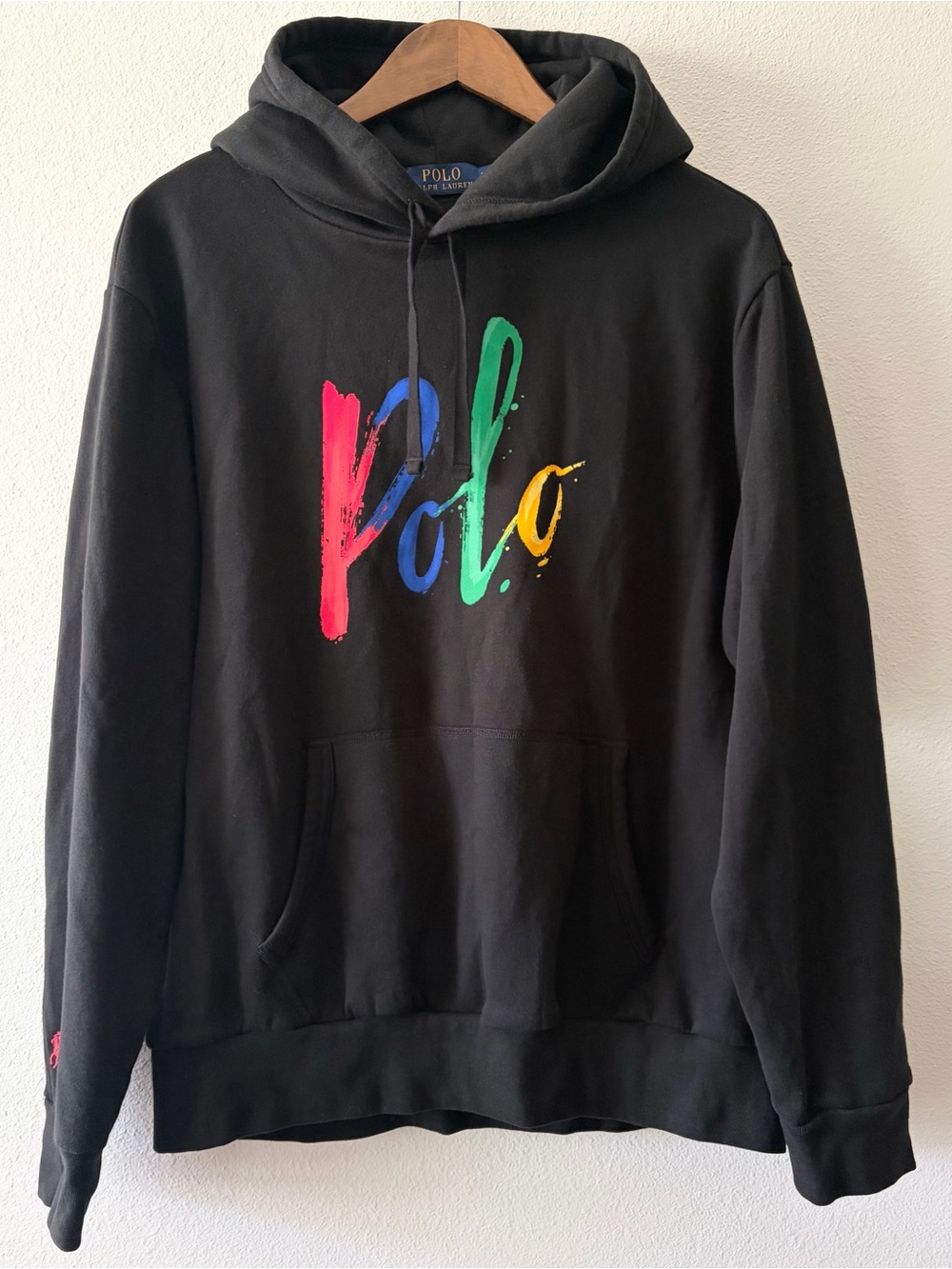 Polo Ralph Lauren | Black Hoodie Multicolor Brushstroke Polo Script NWOT